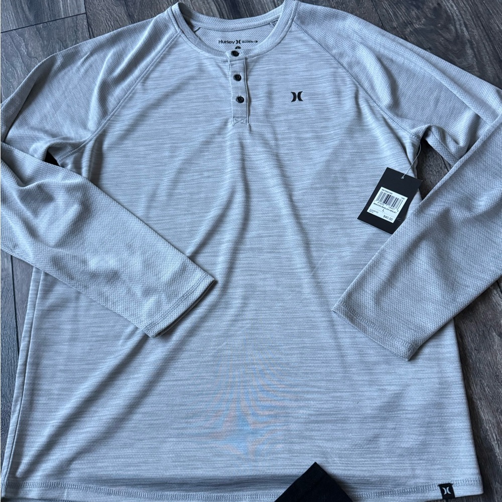 Hurley Light Gray Long Sleeve Henley Shirt